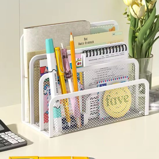 Organisateur de bureau 3 compartiments verticaux couleur blanche ter