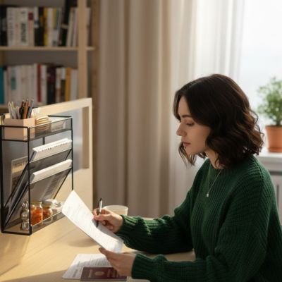 Organisateur de bureau avec 2 compartiments documents et 2 portes objets