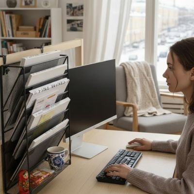 Organisateur de bureau avec 5 compartiments documents et 1 porte objet