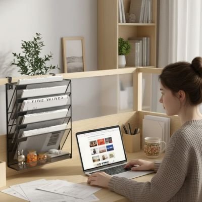 Organisateur de bureau avec 5 compartiments documents et espace objet
