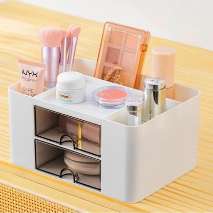 Organisateur de bureau blanc avec accessoires de maquillage