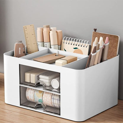 Organisateur de bureau blanc avec tiroirs transparents