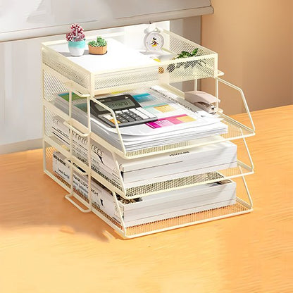 Organisateur de bureau blanc en maille avec compartiments horizontaux