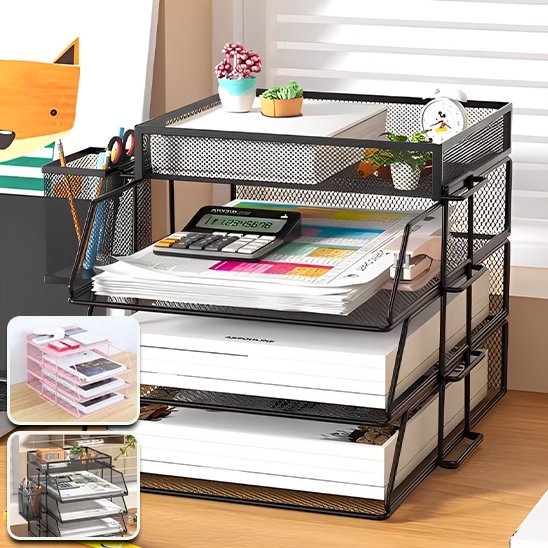 Organisateur de bureau en coloris rose et noir