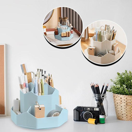 Organisateur de bureau en forme de tour bleue avec accessoires
