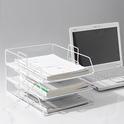 Organisateur de bureau en metal blanc et compartiments horizontaux