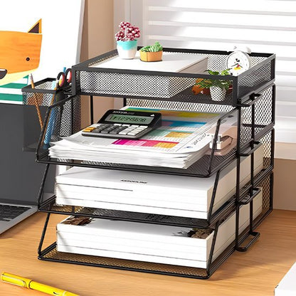 Organisateur de bureau noir disposé en compartiments horizontaux