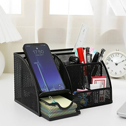 Organisateur de bureau noir mis en evidence avec ses compartiments