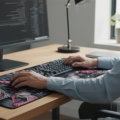 Sous main bureau avec une personne travaillant dessus