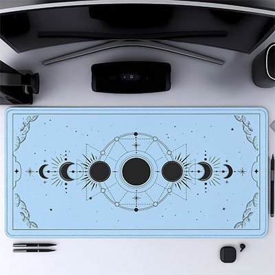 Sous main bureau motif cycle soleil lune bleu clair