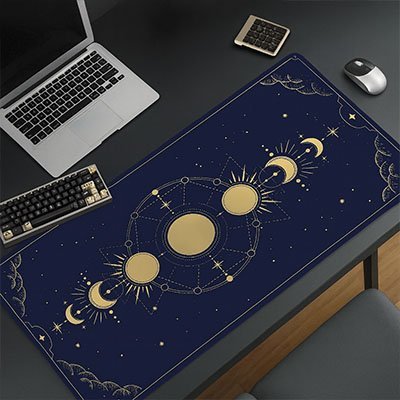 Sous main bureau motif cycle soleil lune en bleu