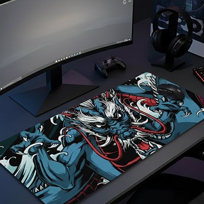 Sous main bureau motif dragon bleu