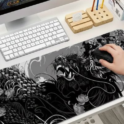 Sous main bureau motif dragon coloris noir blanc 2
