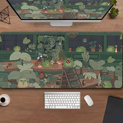Sous main bureau motif vegetal avec grenouilles avec clavier souris