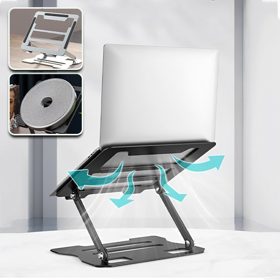 Support ordinateur portable avec aeration optimisant le flux d'air