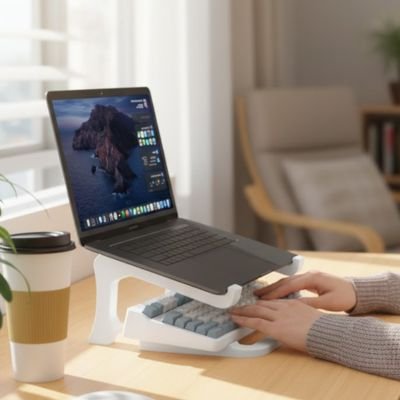 Support ordinateur portable avec un laptop ouvert dessus