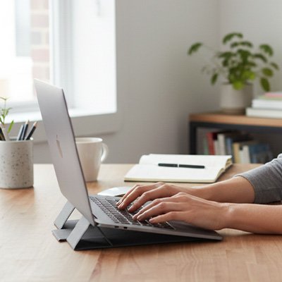 Support ordinateur portable avec une personne utilisant un laptop dessus