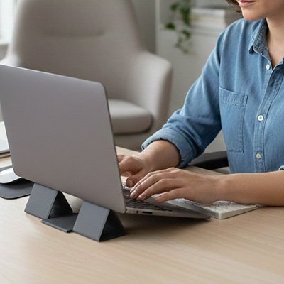Support ordinateur portable deplie avec un laptop dessus