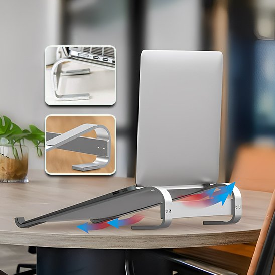 Support ordinateur portable eleve montrant la circulation de l'air