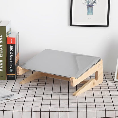 Support ordinateur portable en bois avec illustration de l'utilisation bis
