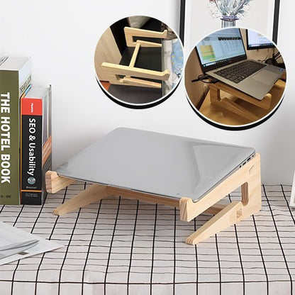 Support ordinateur portable en bois avec illustration de l'utilisation