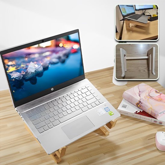 Support ordinateur portable sur un bureau avec un laptop dessus