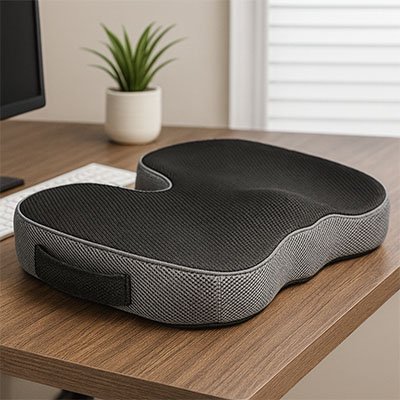 coussin ergonomique support dorsal presente sur un bureau