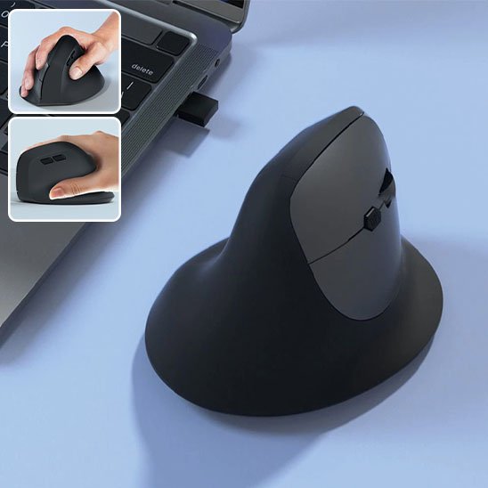 souris ergonomique comfortpro presente sur bureau avec laptop