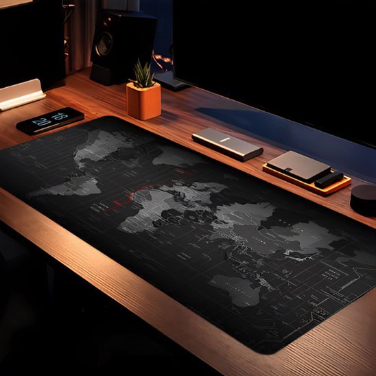 Sous main bureau black mapmonde