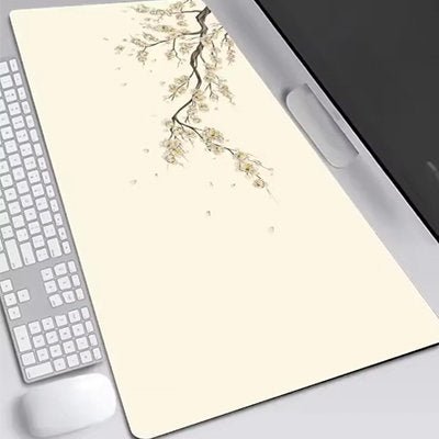sous main bureau blanc avec motif cerisier