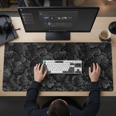 sous main bureau couleur grise et noire vue de haut
