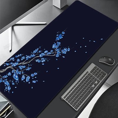 sous main bureau noir avec cerisier bleu