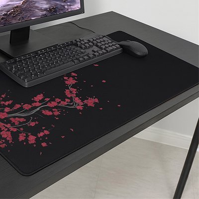 sous main bureau noir avec cerisier rouge