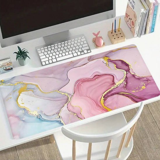 sous main bureau style marbre devant ecran sur bureau
