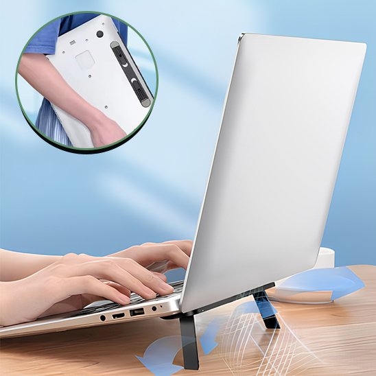 Support ordinateur portable ergopratic illustre a plat sur laptop