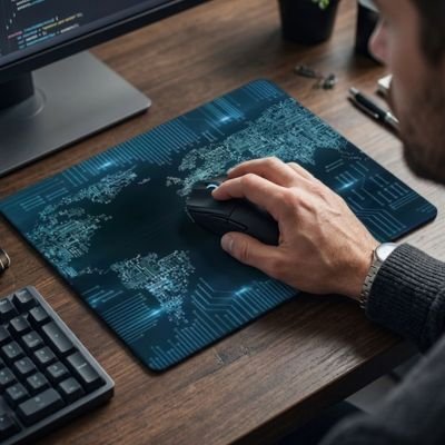 Tapis de souris en coloris map monde electronique sur bureau