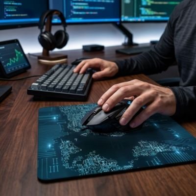 Tapis de souris map monde electronique avec souris et clavier