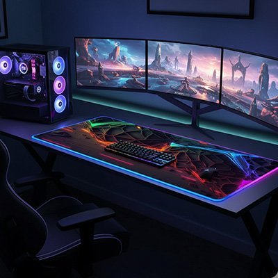 tapis de souris gamer rgb go avec setup complet gamer