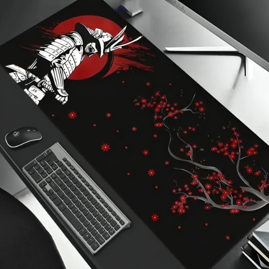 tapis de souris gamer xxl samourai avec cerisier rouge