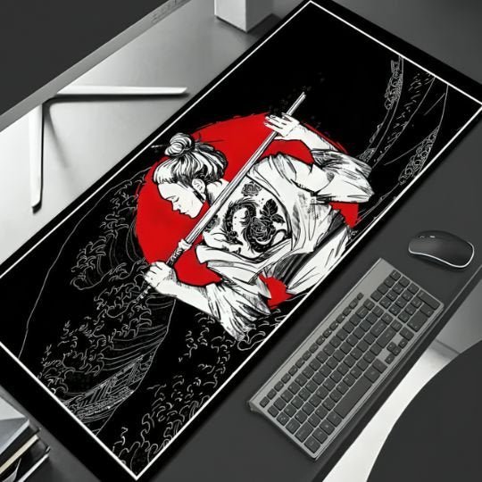 tapis de souris gamer xxl samourai sur bureau