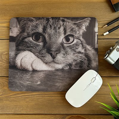 tapis de souris standard motif chat noir et blanc