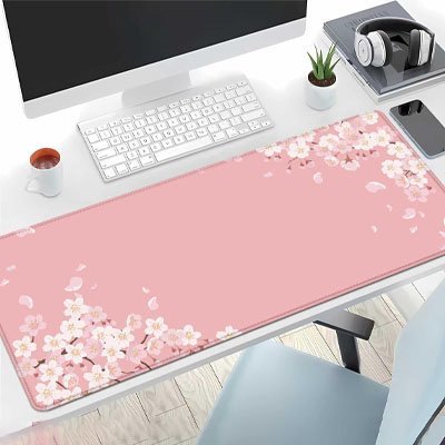 tapis de souris xxl rose avec fleur de cerisier