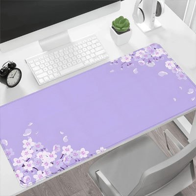 tapis de souris xxl violet avec fleur de cerisier